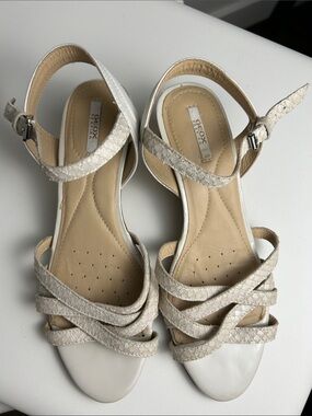 Geox Respira White Leather Strappy Wedge Sandals EU 36.5 US 6 Comfort